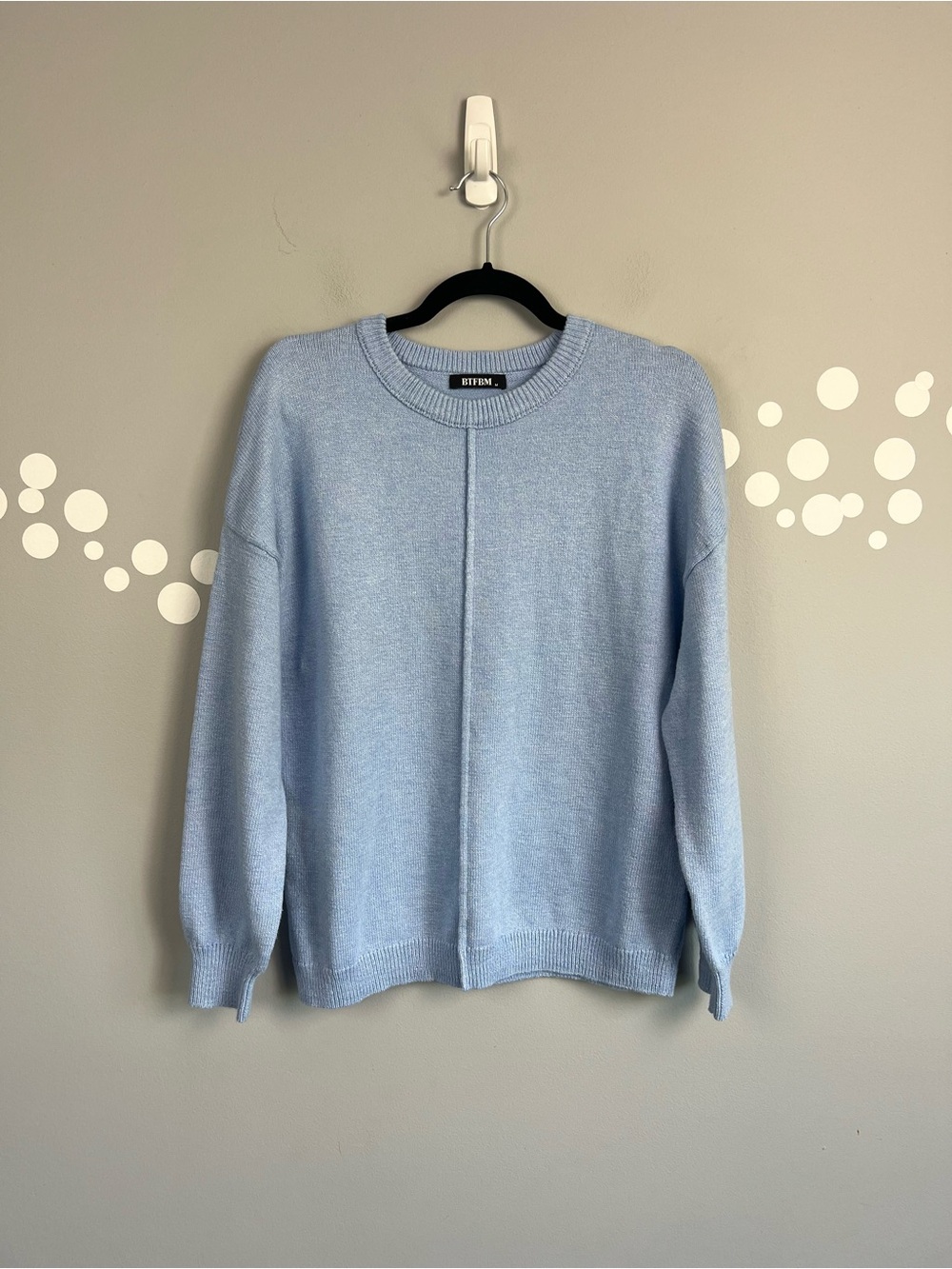 BTFBM Blue Crewneck Knit Sweater Size M Oversized Drop Shoulder Cotton Blend